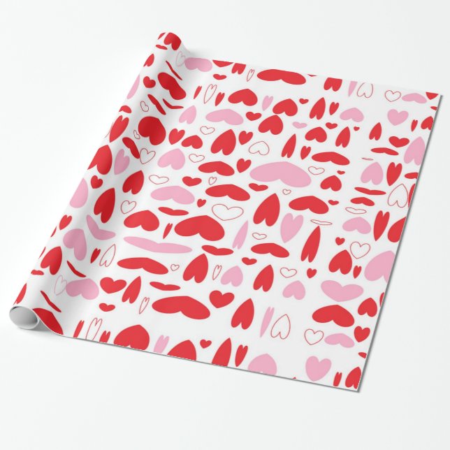 Papier Cadeau Coeurs Rouge Et Rose (Déroulé)