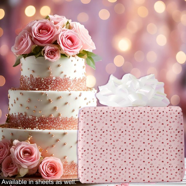Papier Cadeau Cœurs - Rouge sur ombre rose clair (Hearts - Red on Light Pink Ombre Wrapping Paper-Cake-by Leapfroglisics Shop)