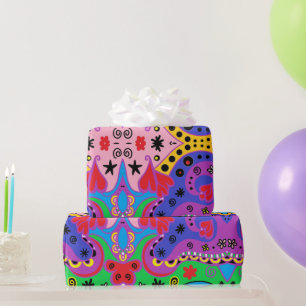 Papier Cadeau Cœurs rouges abstraits sur fond rose 