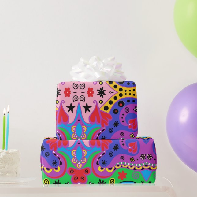 Papier Cadeau Cœurs rouges abstraits sur fond rose  (Cadeaux de fête)