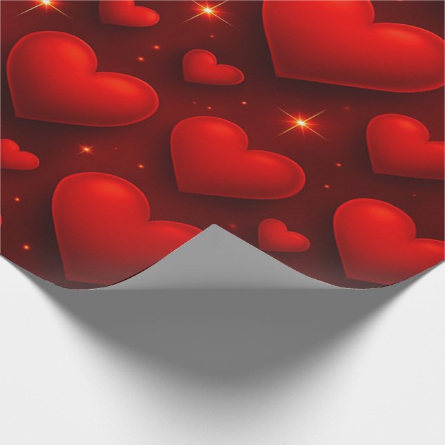 Papier Cadeau Coeurs rouges avec Motif étoiles (Coin)