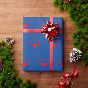 Papier Cadeau Coeurs rouges bleus romantique minimum