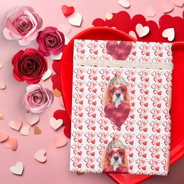 Papier Cadeau Coeurs rouges Cavalier Amoureux des chiens espagno (Créateur téléchargé)