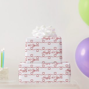 Papier Cadeau Coeurs rouges du 40e anniversaire