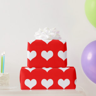 Papier Cadeau Coeurs rouges et blancs simples