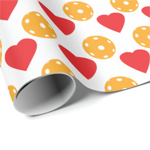 Papier Cadeau Coeurs rouges et boules à cornes oranges