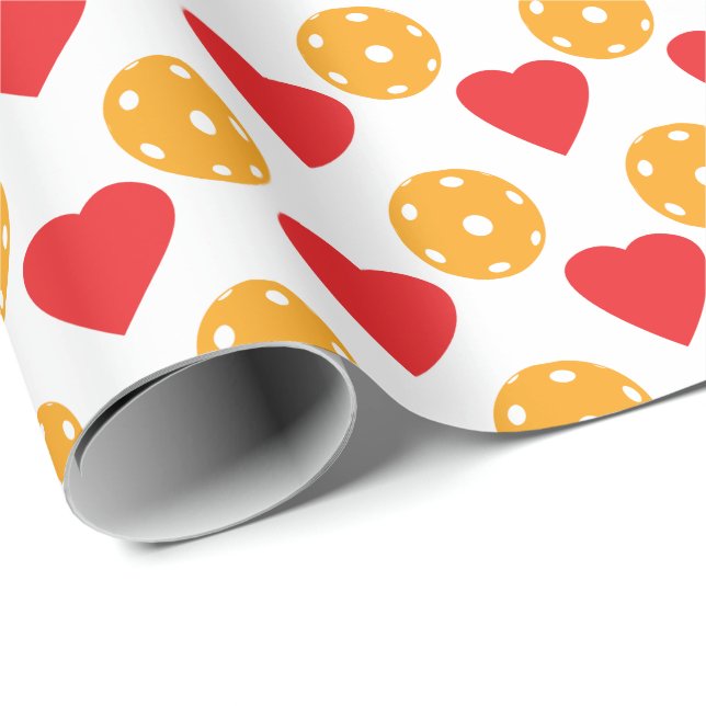 Papier Cadeau Coeurs rouges et boules à cornes oranges (Coin rond)