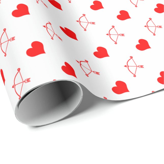 Papier Cadeau Cœurs rouges et flèche de Cupidon pour la Saint-Va (Coin rond)
