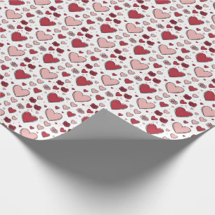 Papier Cadeau Cœurs rouges et roses et art de doodle de roses