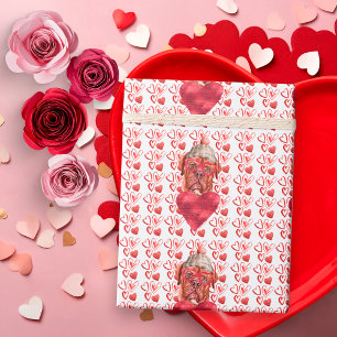 Papier Cadeau Cœurs Rouges Mastiff Français Amoureux de Chiens S