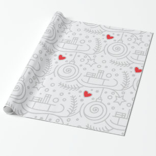Papier Cadeau Cœurs Rouges Mignons Fantaisie Noël Fêtes