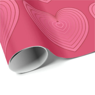 Papier Cadeau Cœurs rouges roses sur un fond rouge plus foncé