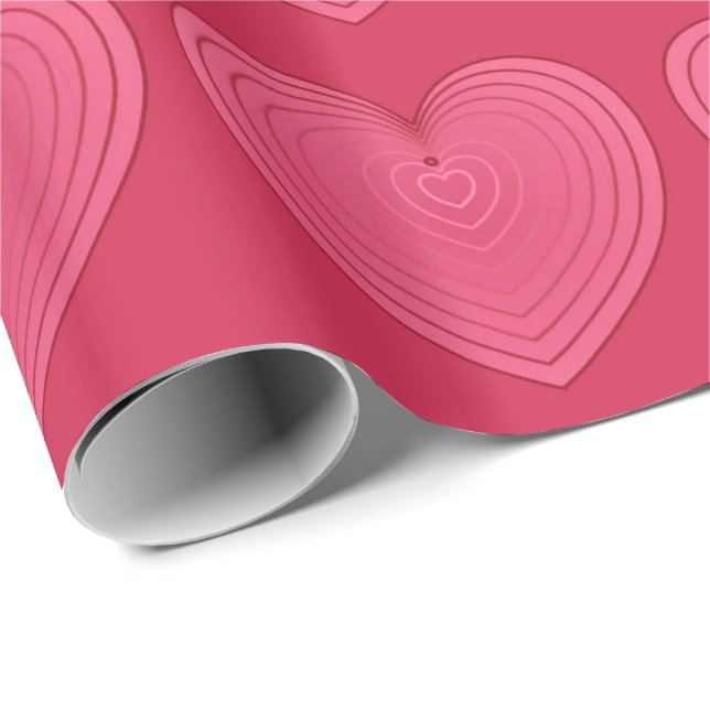 Papier Cadeau Cœurs rouges roses sur un fond rouge plus foncé (Coin rond)
