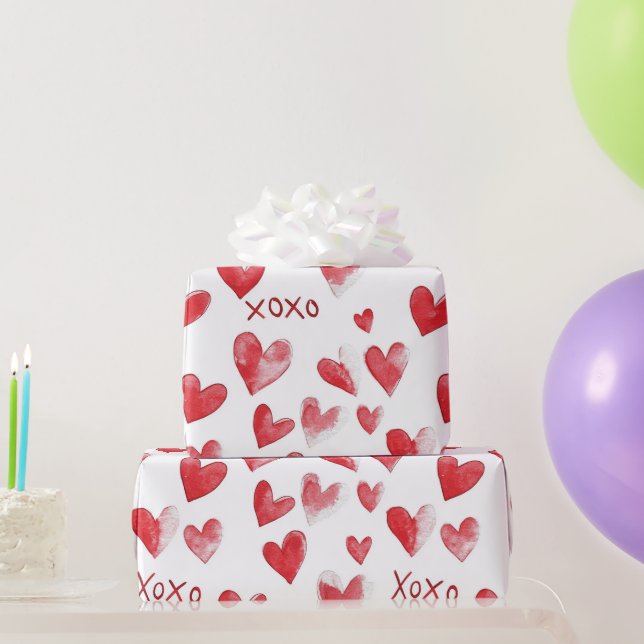 Papier Cadeau Cœurs rouges XOXO Saint-Valentin (Cadeaux de fête)