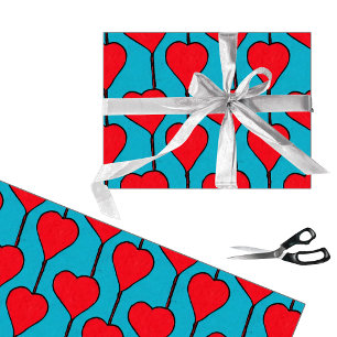 Papier Cadeau Coeurs simples bleus et rouges