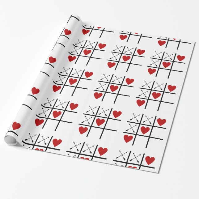 Papier Cadeau Coeurs Tic Tac Toe (Déroulé)
