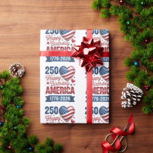 Papier Cadeau Cœurs USA 1776 2026 4 juillet