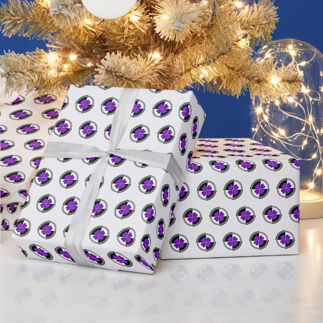 Papier Cadeau Cœurs violets battants en N&B (Vacances)