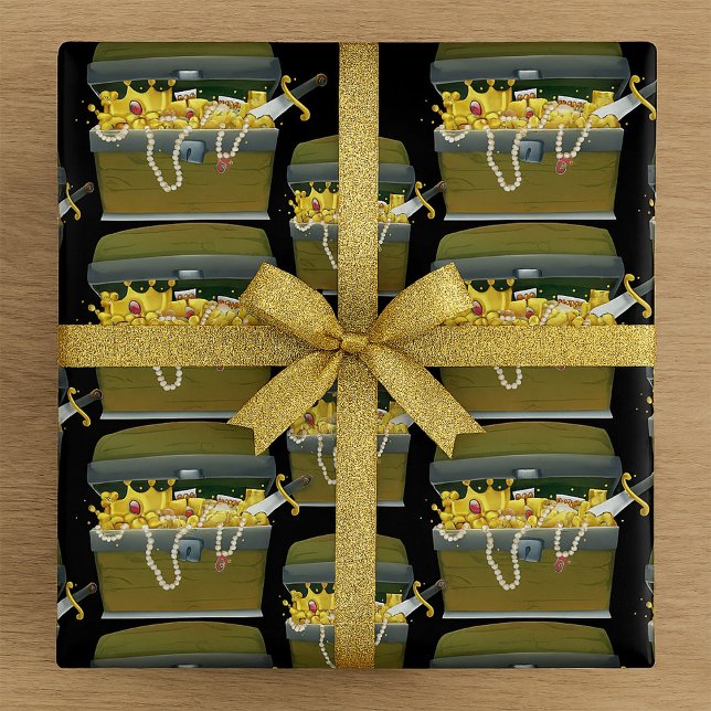 Papier Cadeau Coffre au trésor de pirate avec bijoux et épée (Créateur téléchargé)