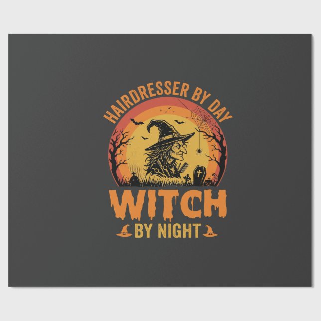 Papier Cadeau Coiffeur de jour Sorcière de nuit Design Halloween (Plat)