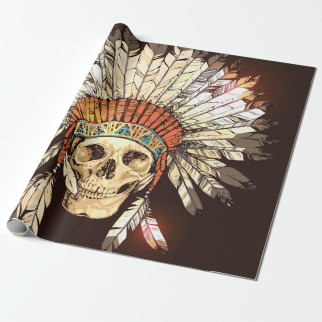 Papier Cadeau Coiffure Amérindienne Tirée À La Main Avec H (Déroulé)