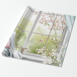 Papier Cadeau Coin de lecture aquarelle cosy fenêtre jardin prin