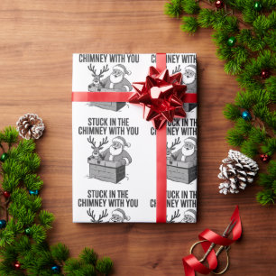 Papier Cadeau Coincé dans la cheminée avec vous drôle de rennes