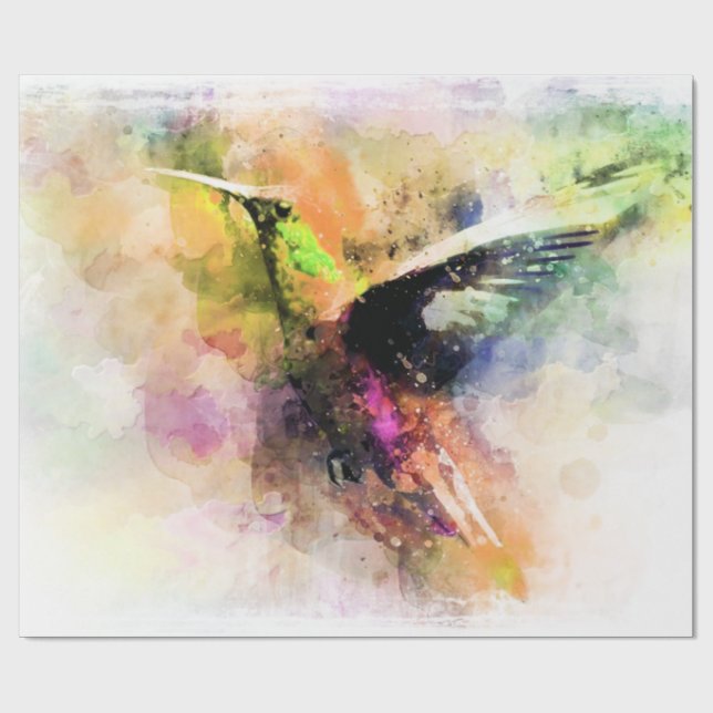 Papier Cadeau Colibri à l'aquarelle  (Plat)