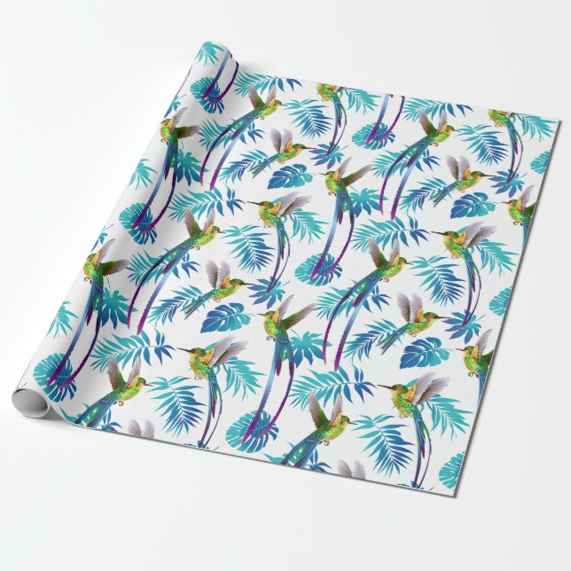 Papier Cadeau Colibri à queue longue tropicale (Déroulé)