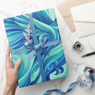 Papier cadeau colibri abstrait bleu océan
