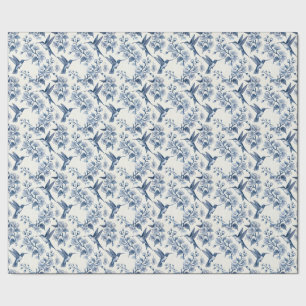 Papier Cadeau Colibri et Branches Toile Bleue Chinoiserie