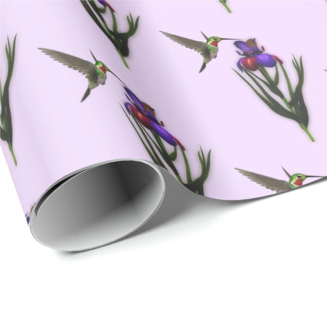 Papier Cadeau Colibri Et Fleur Iris    (Coin rond)