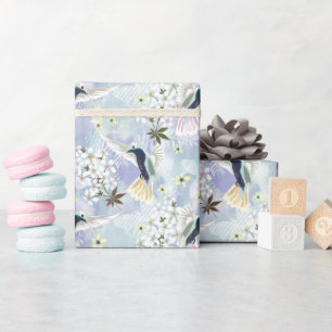Papier Cadeau Colibri et fleurs blanches