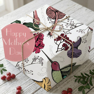 Papier Cadeau Colibri Floral Bonne Fête des Mères