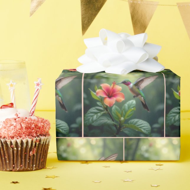 Papier Cadeau Colibri survolant un Hibiscus (Fête d'anniversaire)
