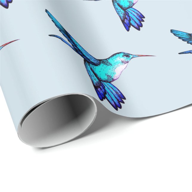Papier Cadeau Colibris bleus lunatiques (Coin rond)