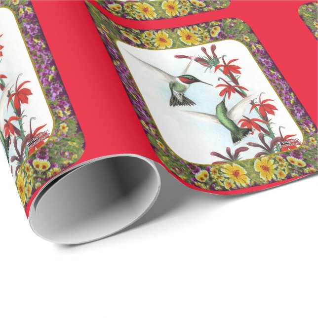 Papier Cadeau Colibris et fleurs #5 (Coin rond)