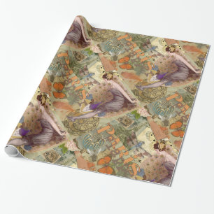Papier Cadeau Collage Art Déco Paon Flapper Paris Vintage
