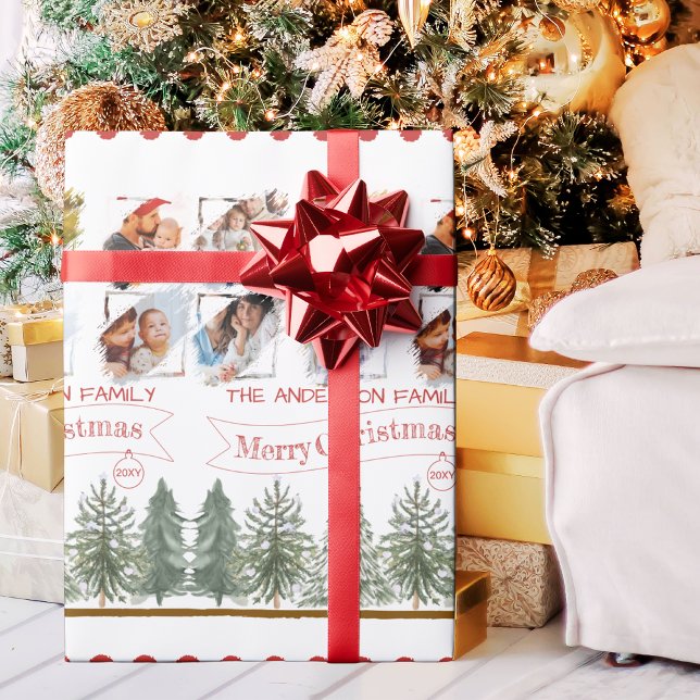 Papier Cadeau Collage classique de photos botaniques Joyeux Noël (Créateur téléchargé)