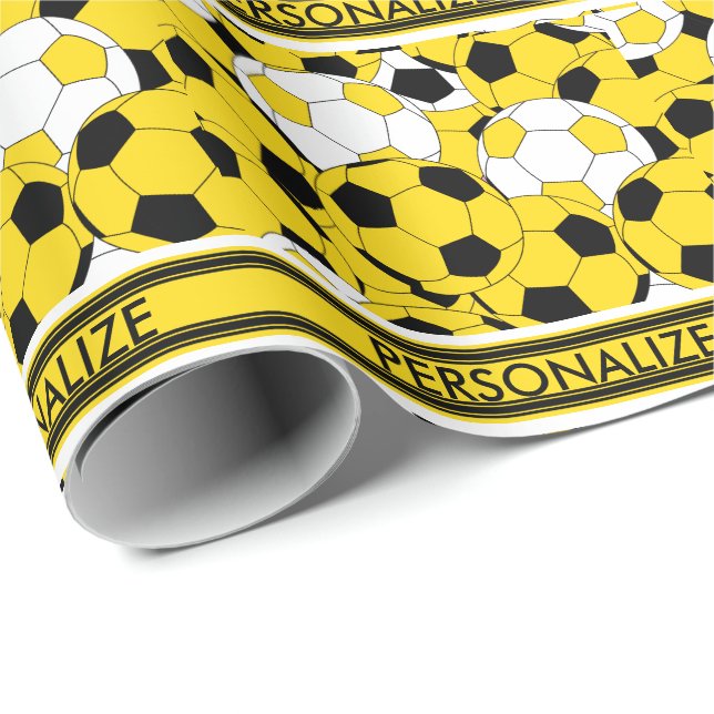 Papier Cadeau Collage de balle de soccer jaune (Coin rond)