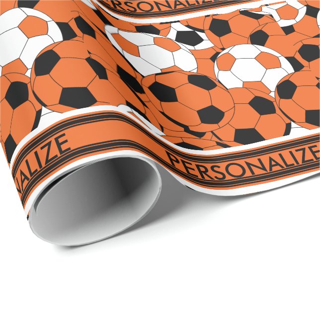 Papier Cadeau Collage de balle de soccer orange (Coin rond)