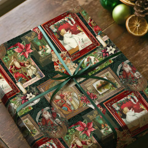 Papier Cadeau Collage de carte de Noël victorienne vintage color