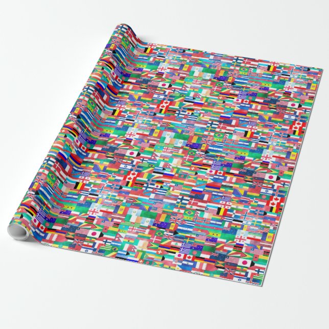 Papier Cadeau Collage de drapeau du monde (Déroulé)
