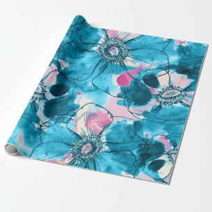Papier Cadeau Collage de fleurs bleues et roses désordonnées