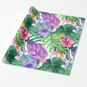 Papier Cadeau Collage de fleurs et de feuilles tropicales luxuri