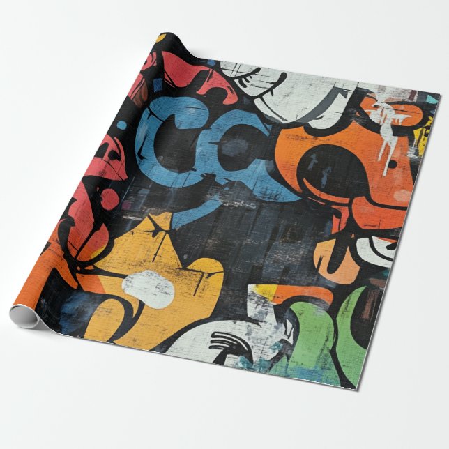 Papier Cadeau Collage de graffiti urbain avec des couleurs vives (Déroulé)