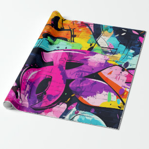 Papier Cadeau Collage de graffiti urbain avec des couleurs vives