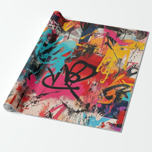 Papier Cadeau Collage de graffiti urbain avec des couleurs vives
