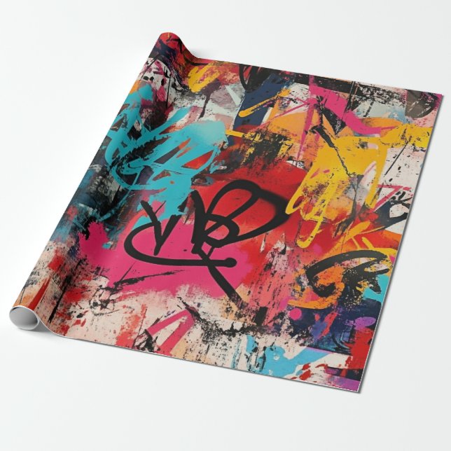 Papier Cadeau Collage de graffiti urbain avec peinture aux coule (Déroulé)