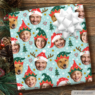 Papier Cadeau Collage de Noël avec photo personnalisée Face-in-a